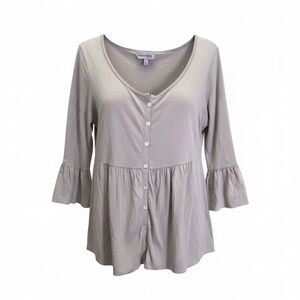 Michael Stars Light Taupe Button-Front Peplum Top